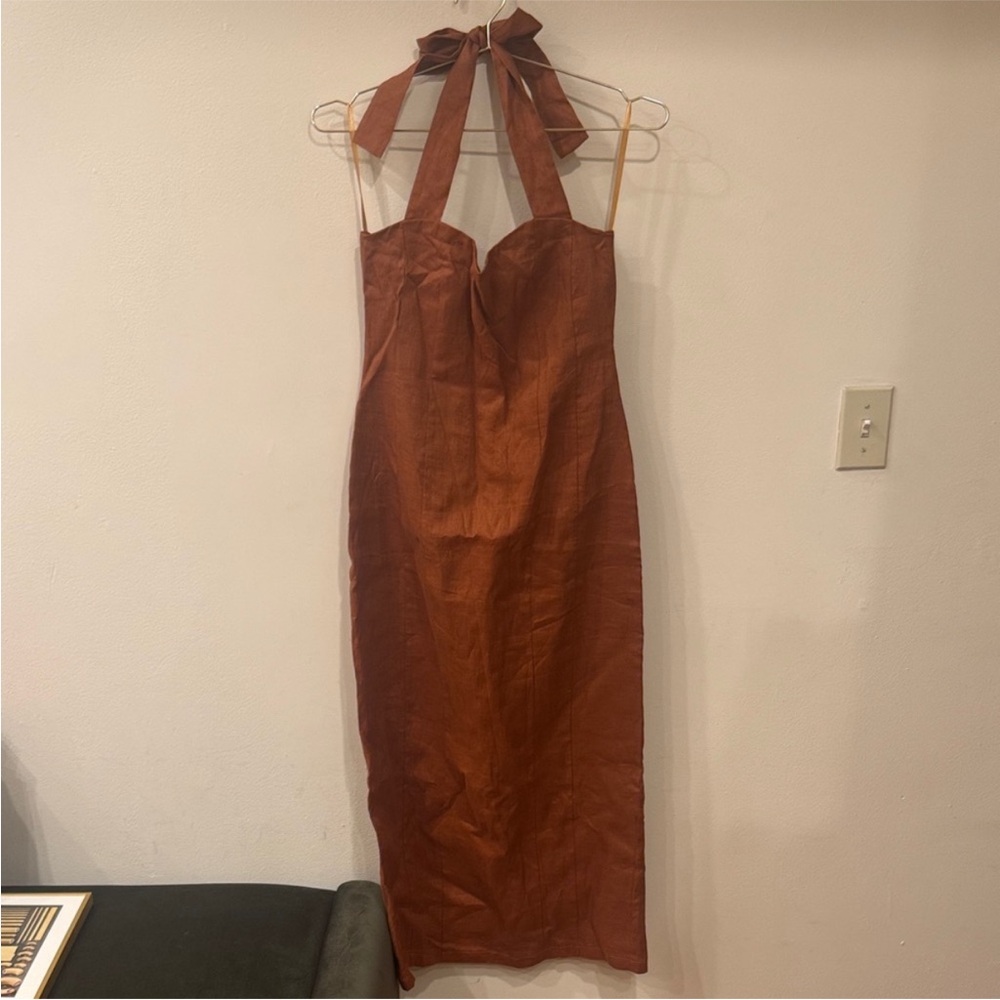 Dissh linen rust orange midi dress
